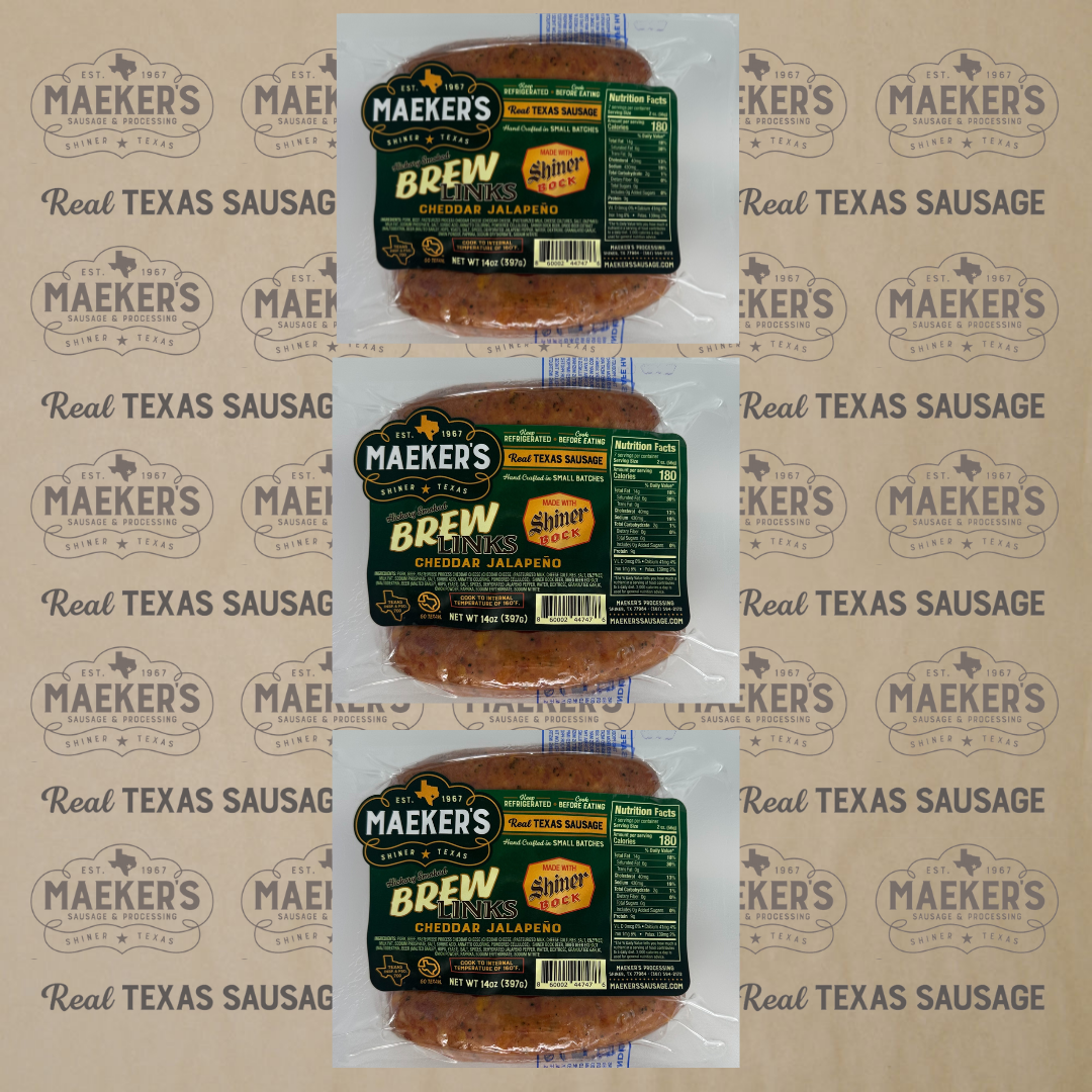 (3) Cheddar Jalapeno Brew Links (Made with Shiner Bock) - NEW ITEM!!!